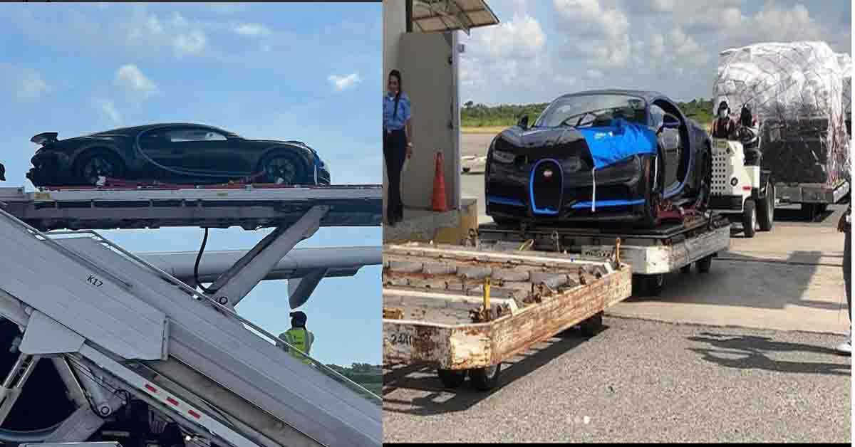 Bugatti del artista el Alfa acaba de llegar al país por vía aérea.