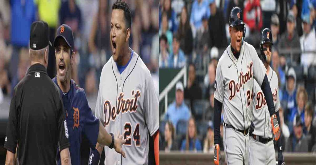 Miguel Cabrera se poncha parado y le expresa su enojo al árbitro (VIDEO)