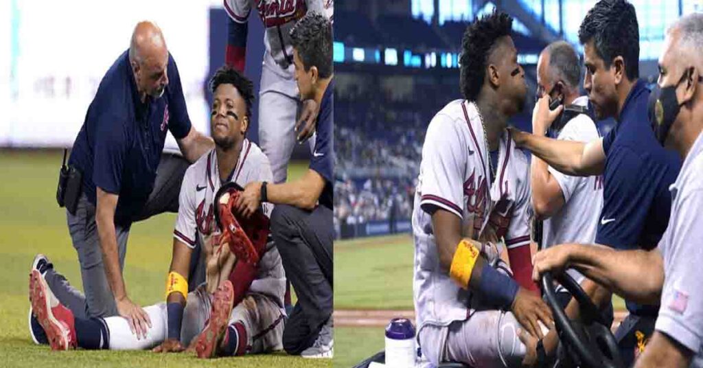 Ronald Acuña Jr fue retirado del lineup al presentar molestias en (cuádriceps)