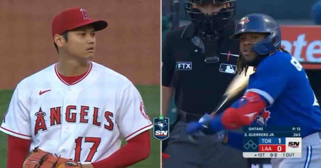 Vladimir Guerrero Jr castiga a Shohei Ohtani en la sexta entrada para ganarle el duelo (VIDEO)