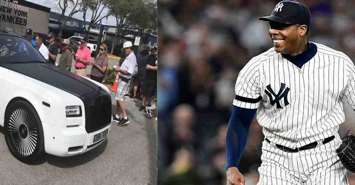 Aroldis Chapman llegó en lujoso carro a los entrenamientos, y los fanaticos se asombraron