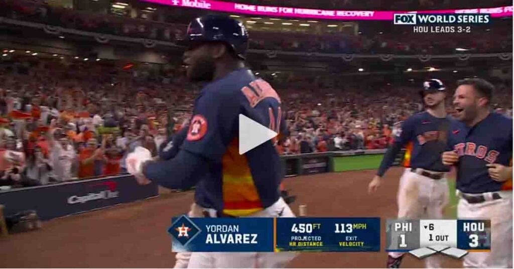 LOCURA EN HOUSTON: Yordan Álvarez conectó JONRÓN a 450 PIES en Juego 6 de la Serie Mundial